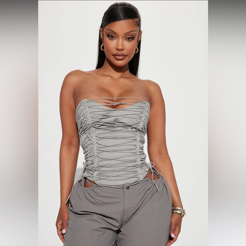 Fashion Nova All The Details Corset Top - Grey